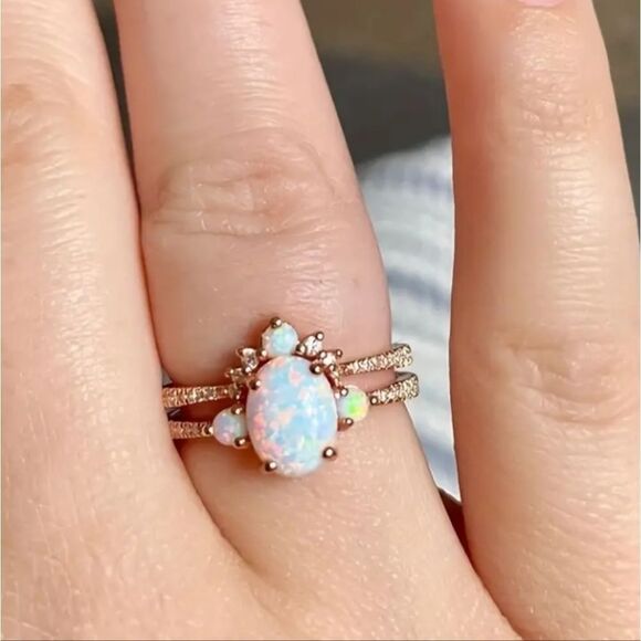 Stackable Opal wedding ring set sz 8 - Picture 4 of 5